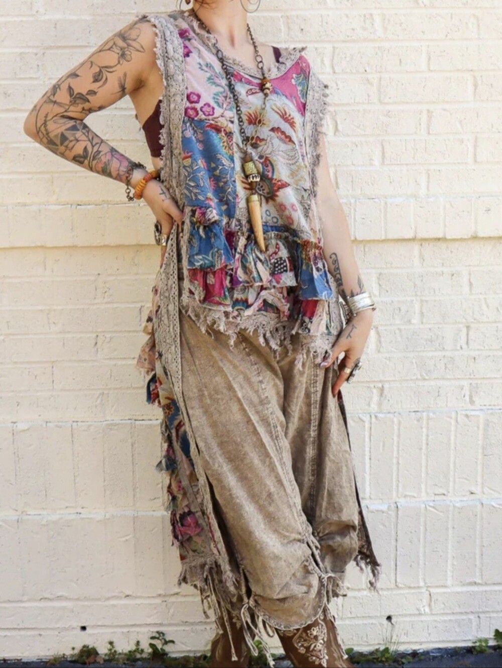 Jaded Gypsy Ruffle Up Top Boho Patchwork - Picture 2 of 16
